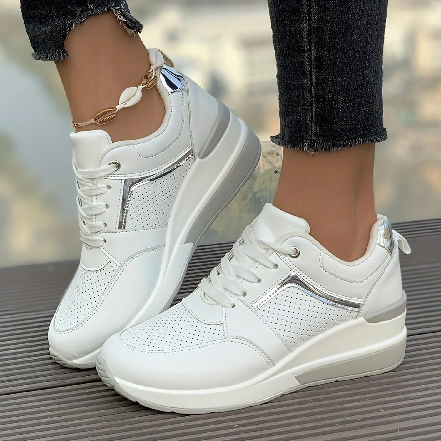 ZWRXW Platform Sneaker for Women Men Lace-Up Comfortable Casual Fashion Sneakers PU Leather Platform Shoes Unisex Non Slip Walking Shoes Footwear