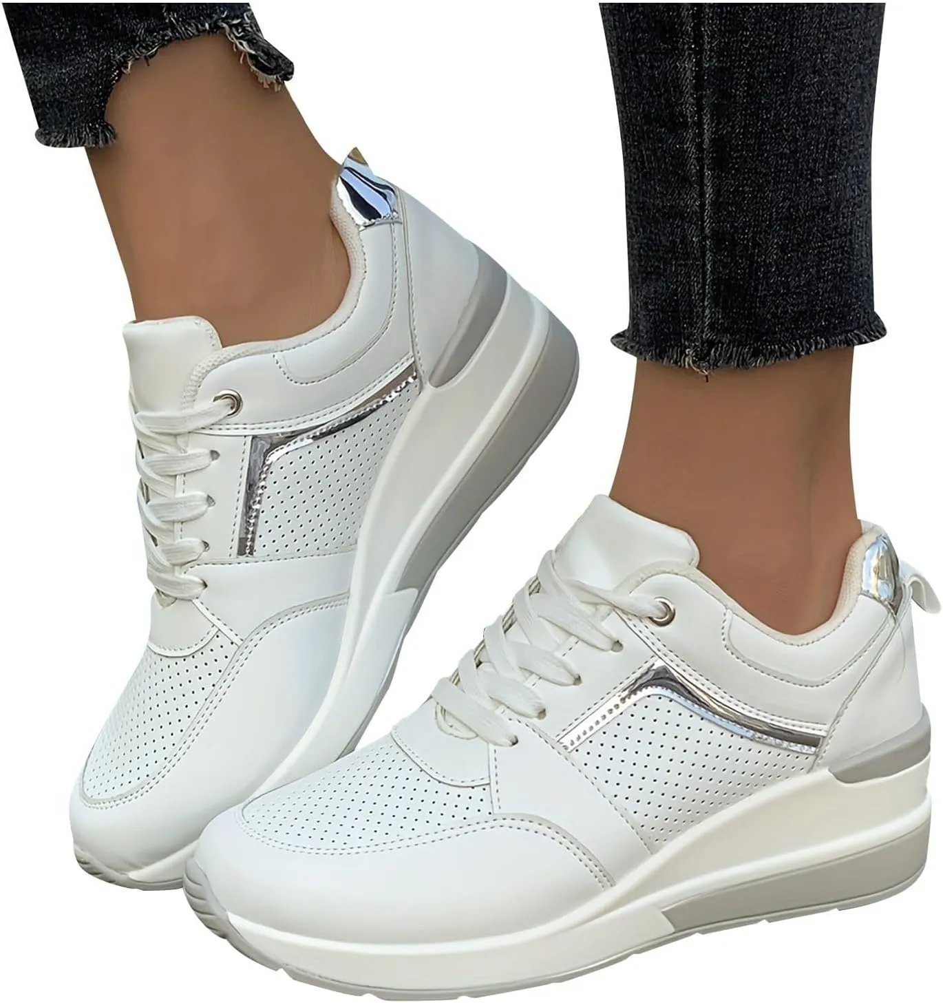 ZWRXW Platform Sneaker for Women Men Lace-Up Comfortable Casual Fashion Sneakers PU Leather Platform Shoes Unisex Non Slip Walking Shoes Footwear